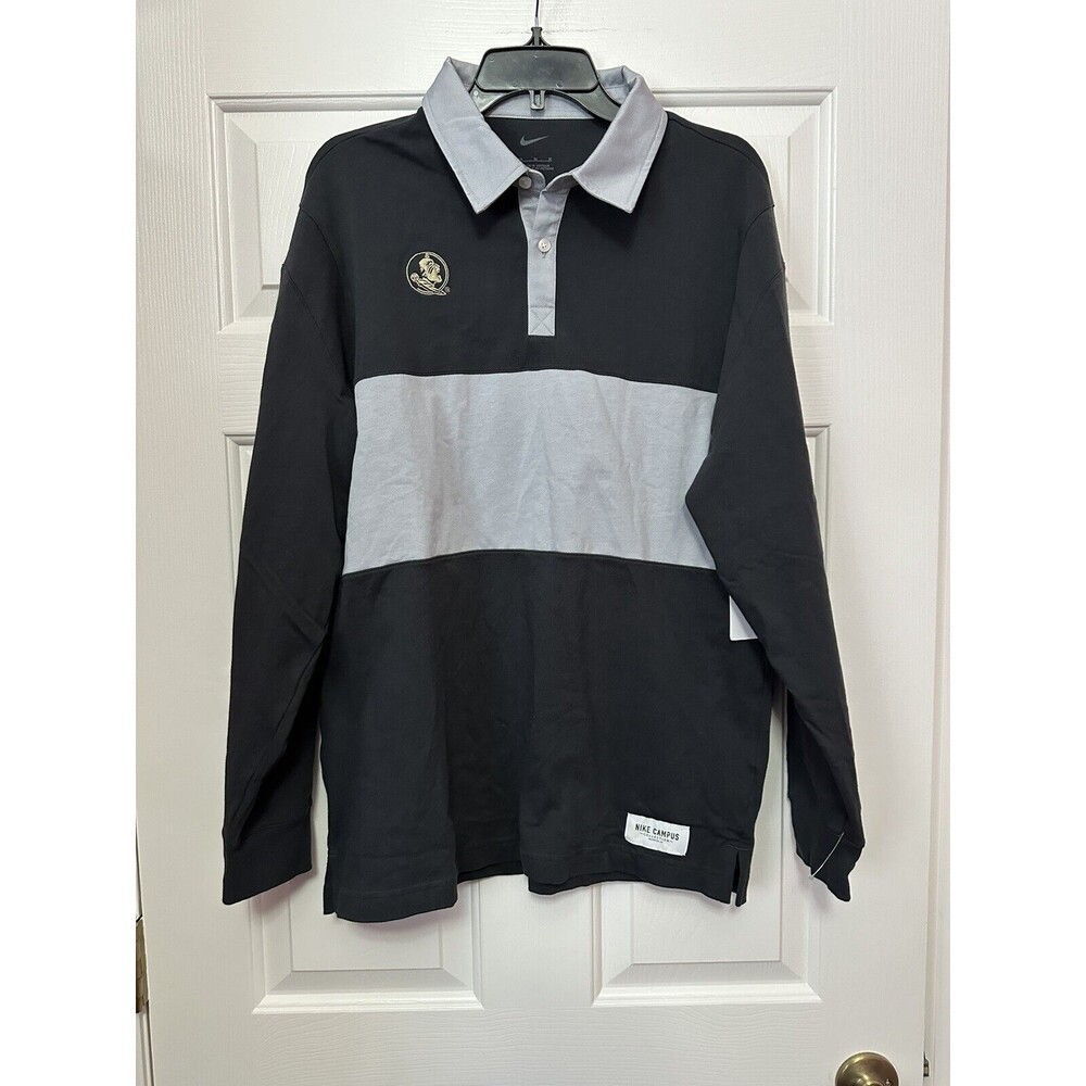Nike Florida State Seminoles FSU Mens M Long Sleeve Polo Gray DO4706-045 NEW